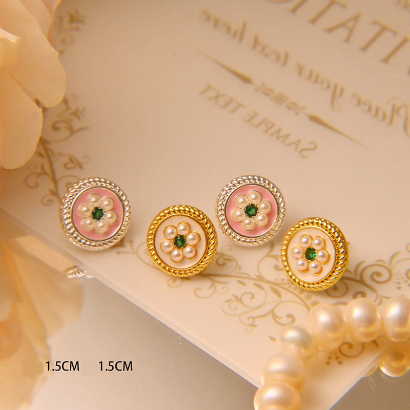 Buddha Stones Enamel Flower Luck Earrings