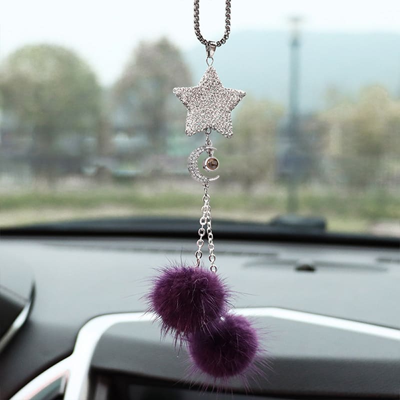 Personalized Crystal Pentagram Car Mirror Ornament with Custom Photo