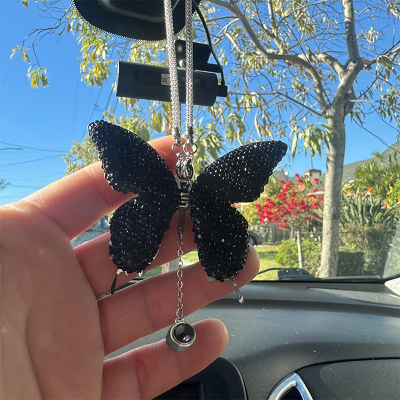 Personalized Butterfly Car Mirror Ornament with Photo Pendant