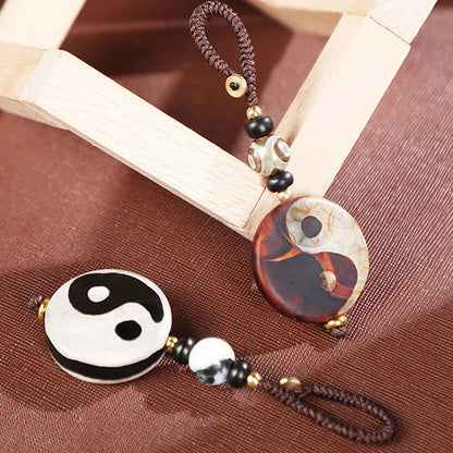 Buddha Stones Natural Agate Yin Yang Dzi Bead Balance Keychain