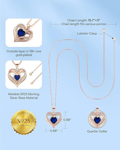 S925 Sterling Silver Double-Layer Necklace with Zodiac Birthstones, Fashionable and Versatile Pendant Necklace for Women, Timeless Heart