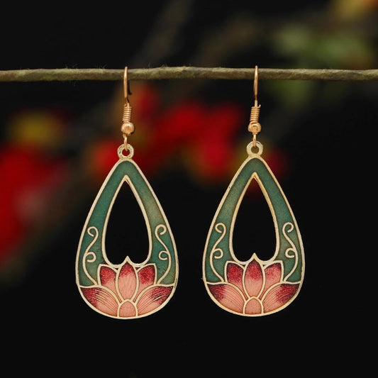 Buddha Stones Lotus Butterfly Flower Alloy Copper Enlightenment Drop Earrings