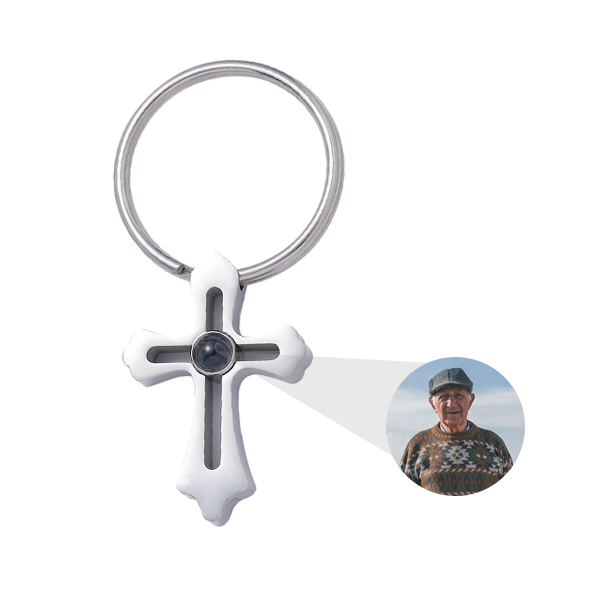 Personalized Cross Memorial Photo Keychain