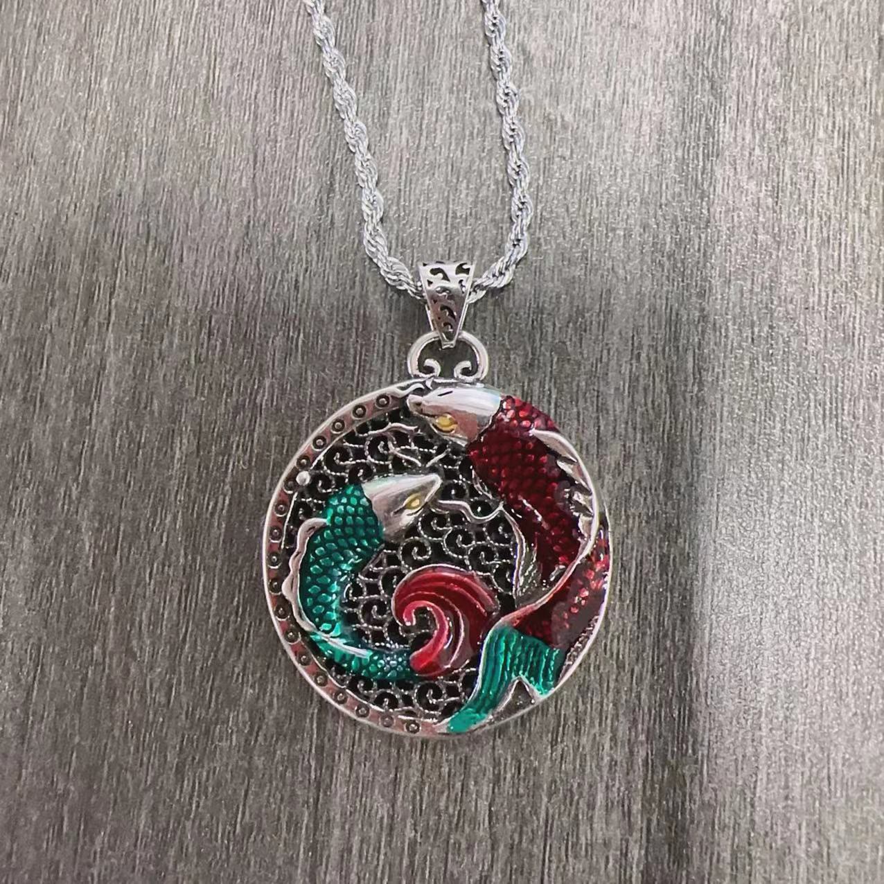 Tibetan Copper Koi Fish Healing Necklace