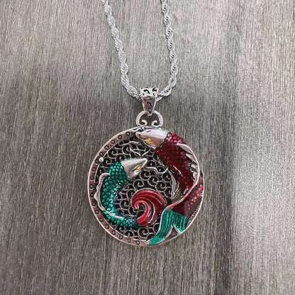 Tibetan Copper Koi Fish Healing Necklace