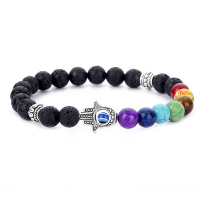 7 Chakra Hamsa Hand Lava Stone Bracelet