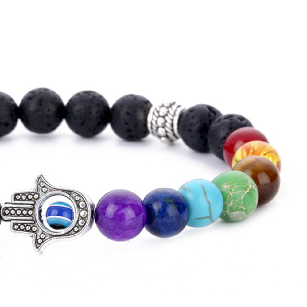 7 Chakra Hamsa Hand Lava Stone Bracelet