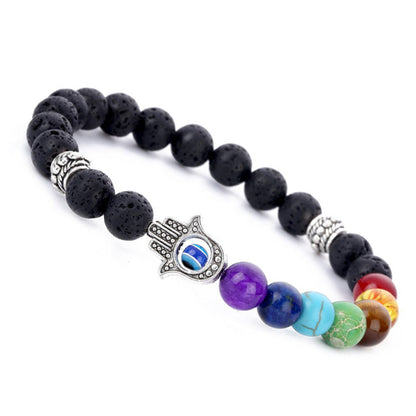 7 Chakra Hamsa Hand Lava Stone Bracelet