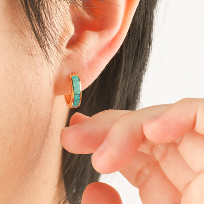 Opal Inlay Huggie Earrings