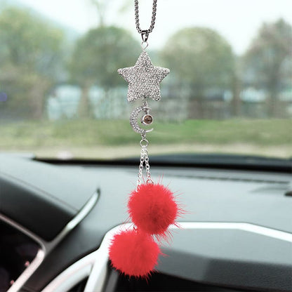 Personalized Crystal Pentagram Car Mirror Ornament with Custom Photo