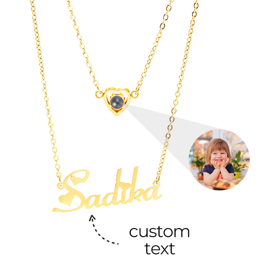 Love Memories Photo Double Necklace With Custom Text