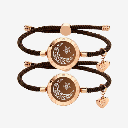 Moon&Star Touch Bracelets with Milan Rope (Brown+Brown)