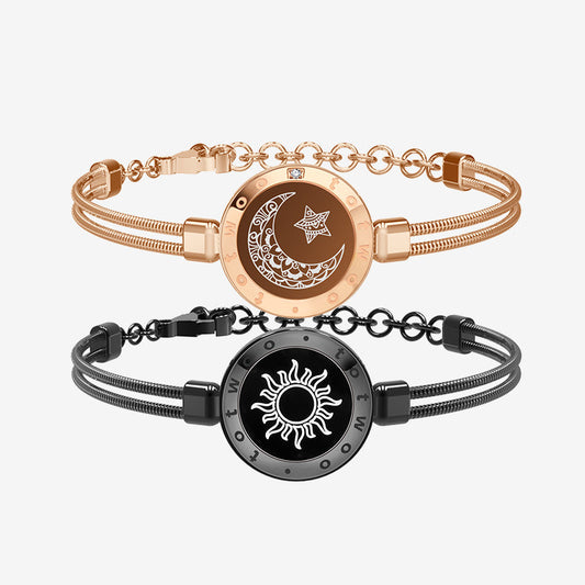 Sun&Moon Touch Bracelets with Snake Chain (Black+Rose Gold)