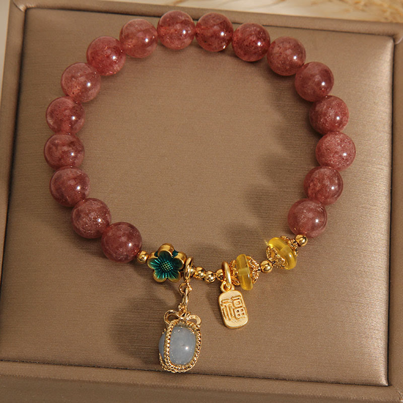 Natural Strawberry Quartz Crystal Aquamarine Fortune Brand Love Bracelet