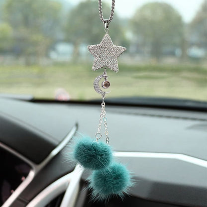 Personalized Crystal Pentagram Car Mirror Ornament with Custom Photo