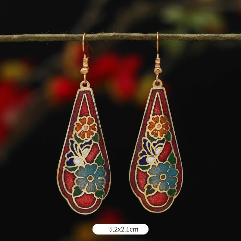 Buddha Stones Lotus Butterfly Flower Alloy Copper Enlightenment Drop Earrings