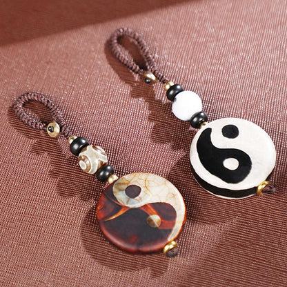 Buddha Stones Natural Agate Yin Yang Dzi Bead Balance Keychain