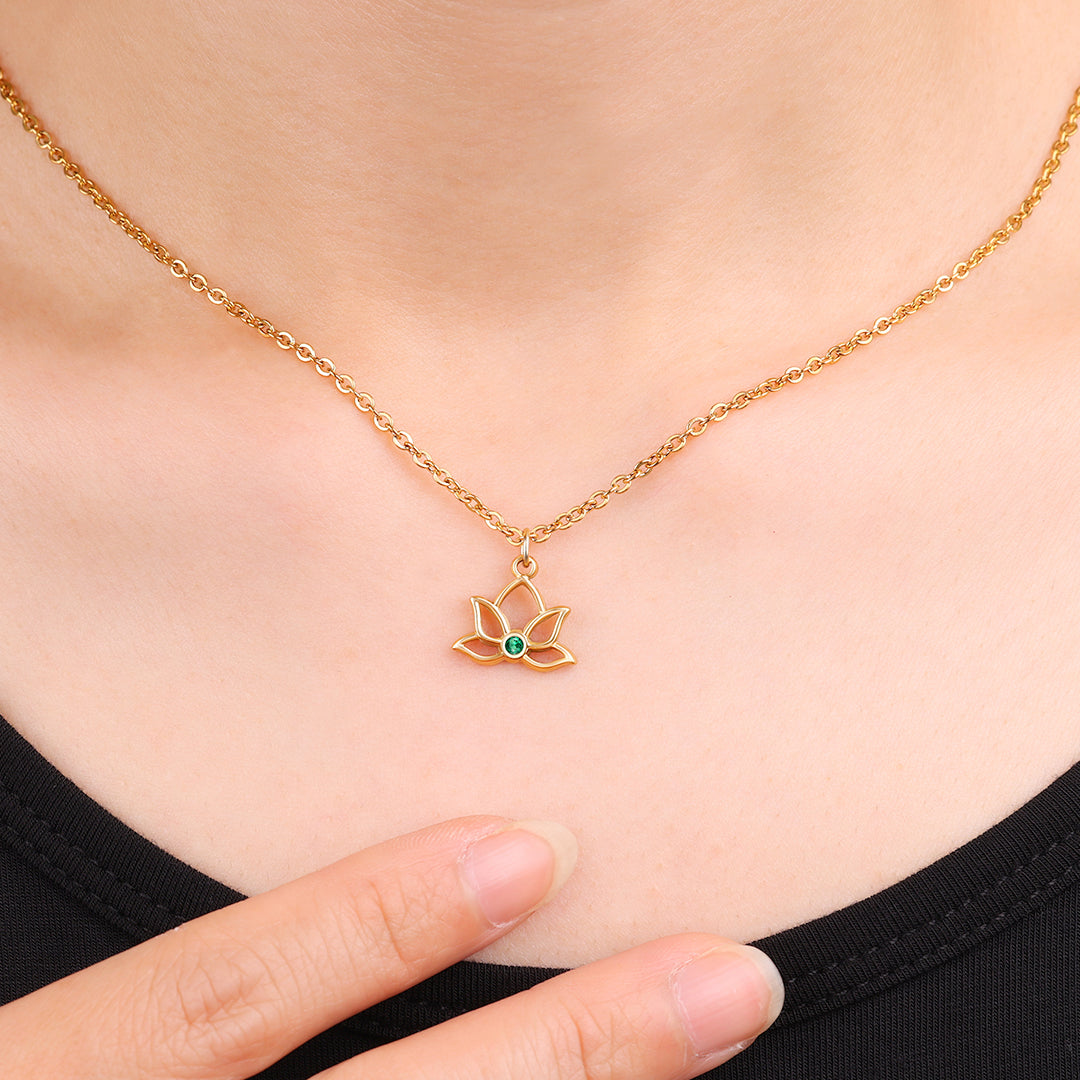 Mini Lotus Birthstone Pendant Necklace