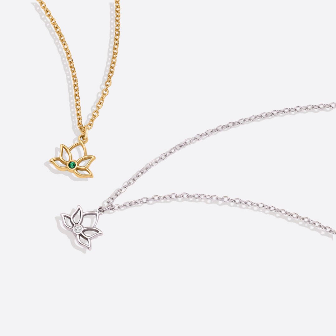 Mini Lotus Birthstone Pendant Necklace