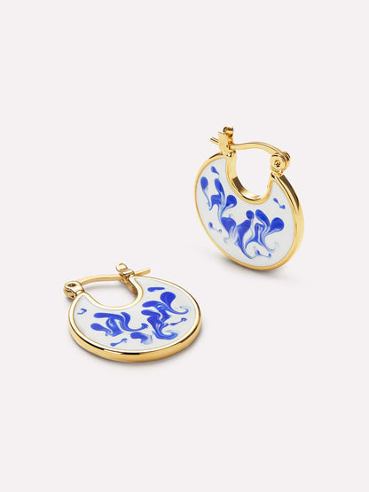 Enamel Earrings - Hana Marble Blue