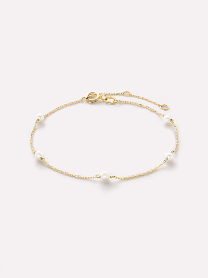 Gold Pearl Bracelet - Gold Pearl Station Bracelet