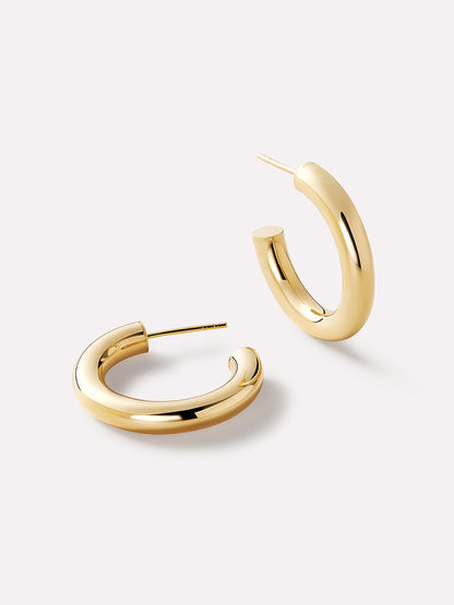 Chunky Gold Hoop Earrings - Gold Bold C-Hoops Medium