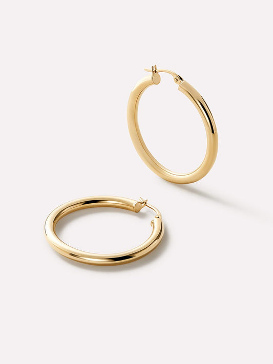 Chunky Gold Hoop Earrings - Gold Classic Hoops Large