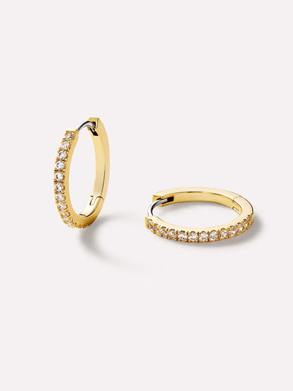 Gold Huggie Hoop Earrings - Pave Huggie Hoops Medium