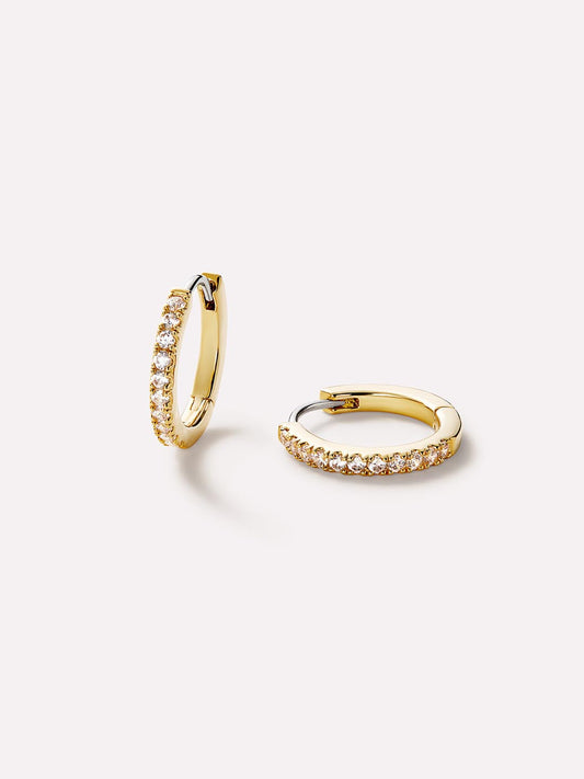 Gold Huggie Hoop Earrings - Pave Huggie Hoops Small