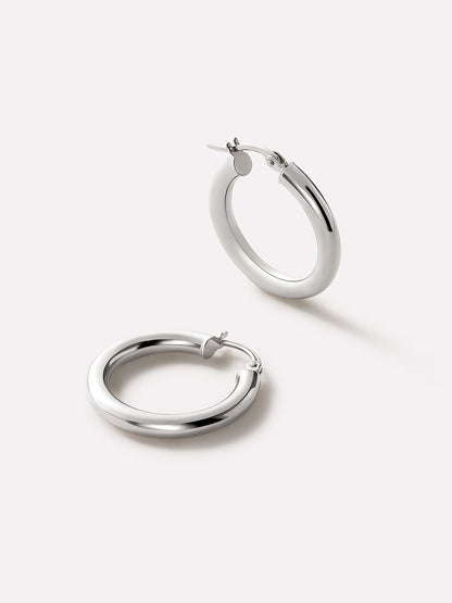 White Gold Hoop Earrings - White Gold Classic Hoops Medium