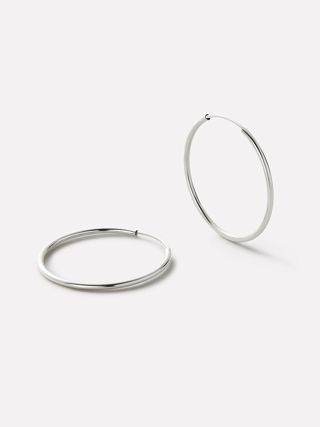 White Gold Hoop Earrings - White Gold Slim Hoops Large