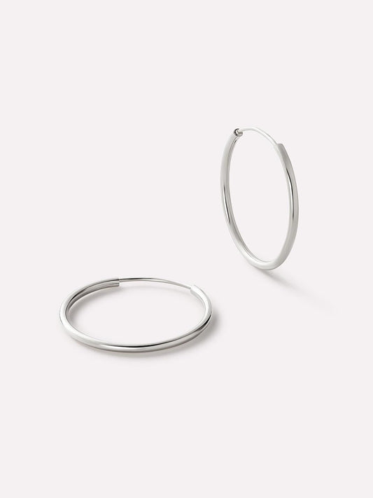 White Gold Hoop Earrings - White Gold Slim Hoops Medium