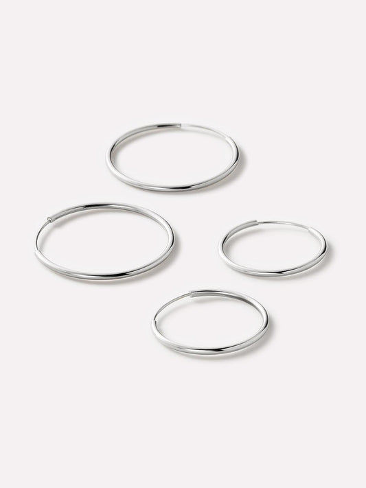 White Gold Hoop Earrings - White Gold Slim Hoops Set