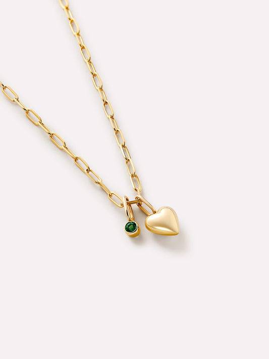 Gold Pendant Necklace - Gold Heart and Stone Necklace