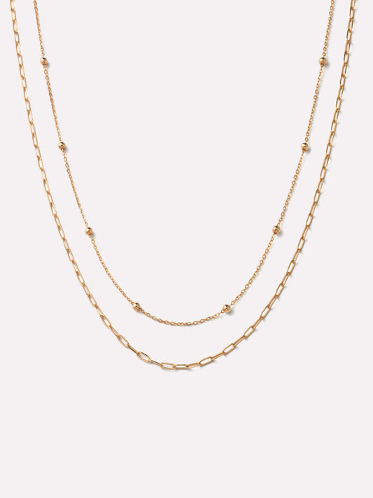 Layered Necklace - Gold Paperclip & Satellite Necklace