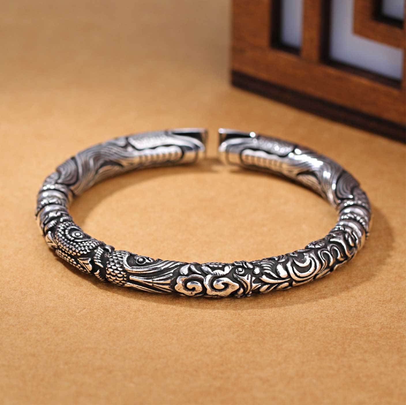 Ancient Silver Dragon Cuff Bracelet