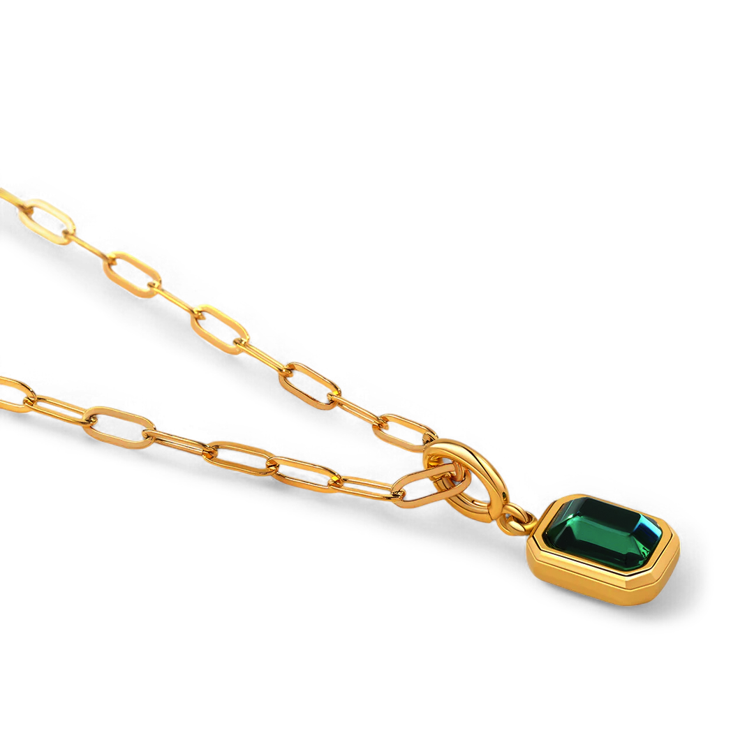 Baguette Birthstone Charm Necklace