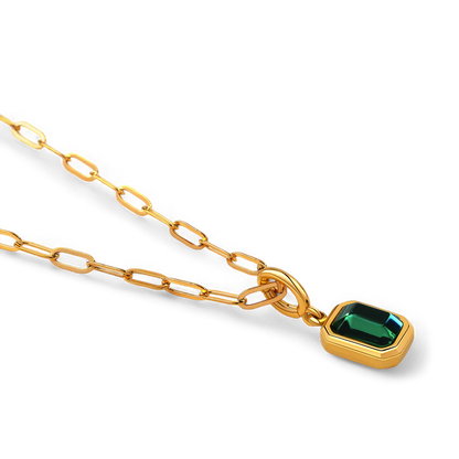 Baguette Birthstone Charm Necklace