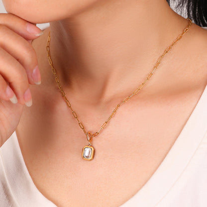 Baguette Birthstone Charm Necklace