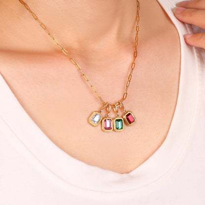 Baguette Birthstone Charm Necklace