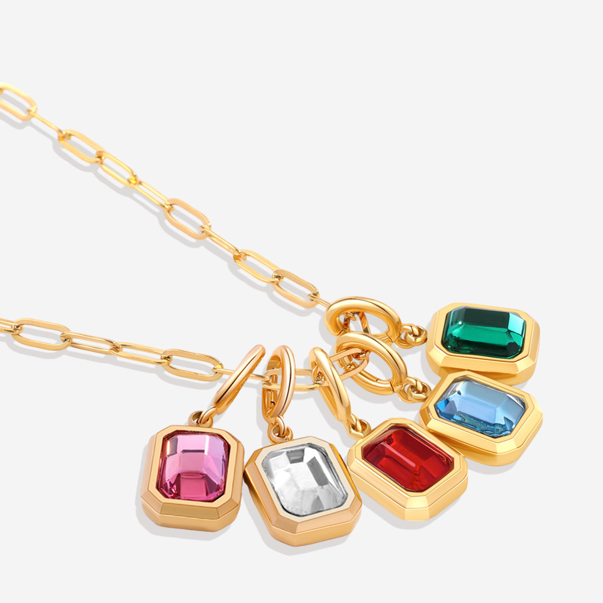 Baguette Birthstone Charm Necklace