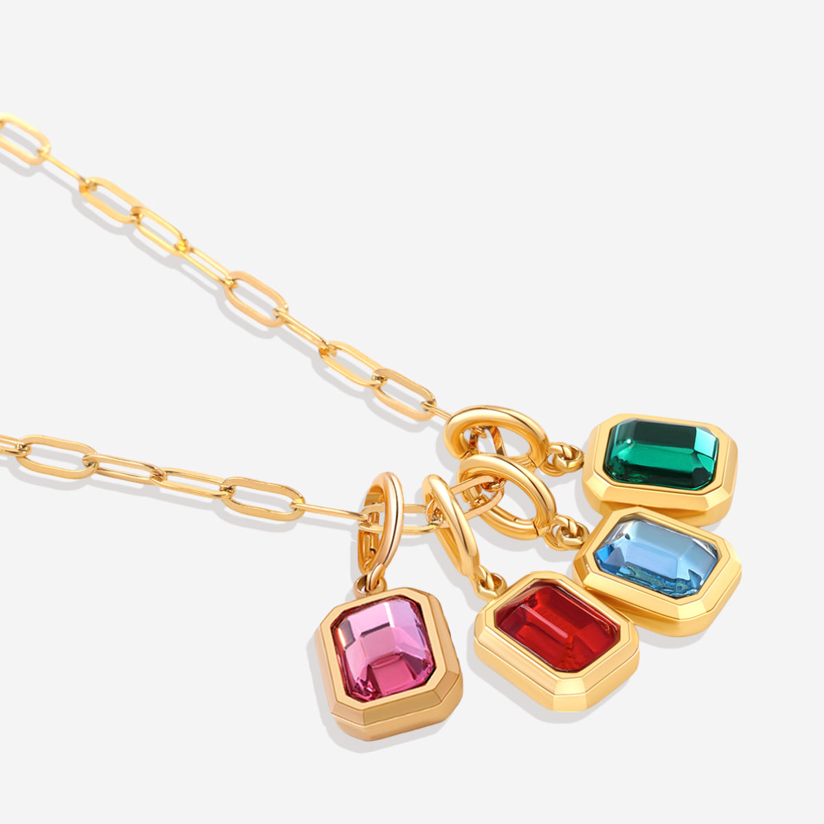 Baguette Birthstone Charm Necklace