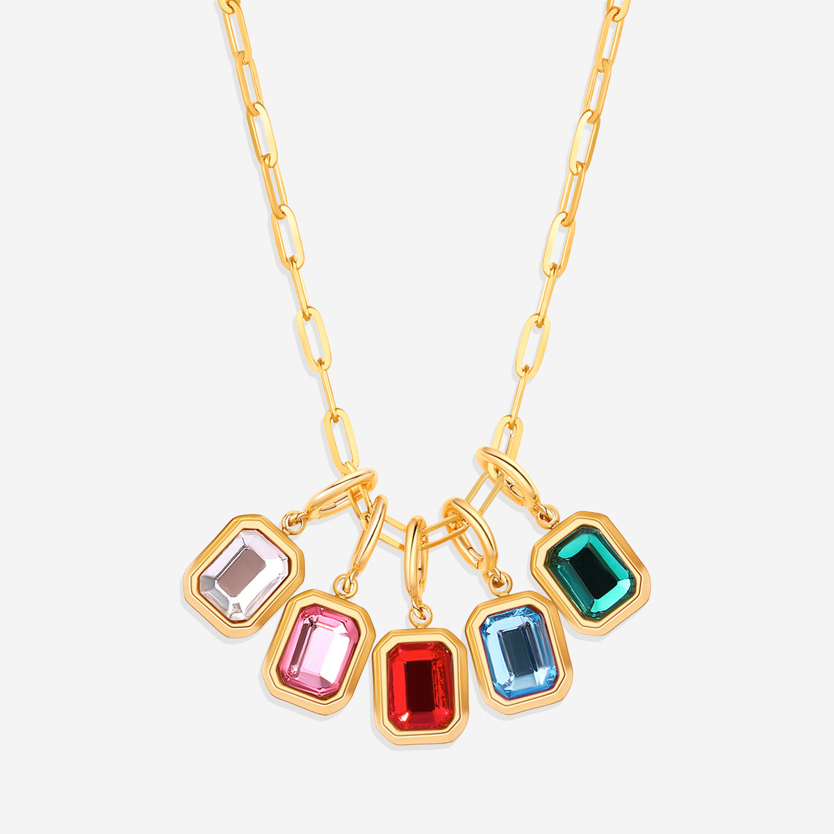 Baguette Birthstone Charm Necklace