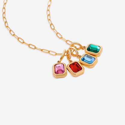 Baguette Birthstone Charm Necklace