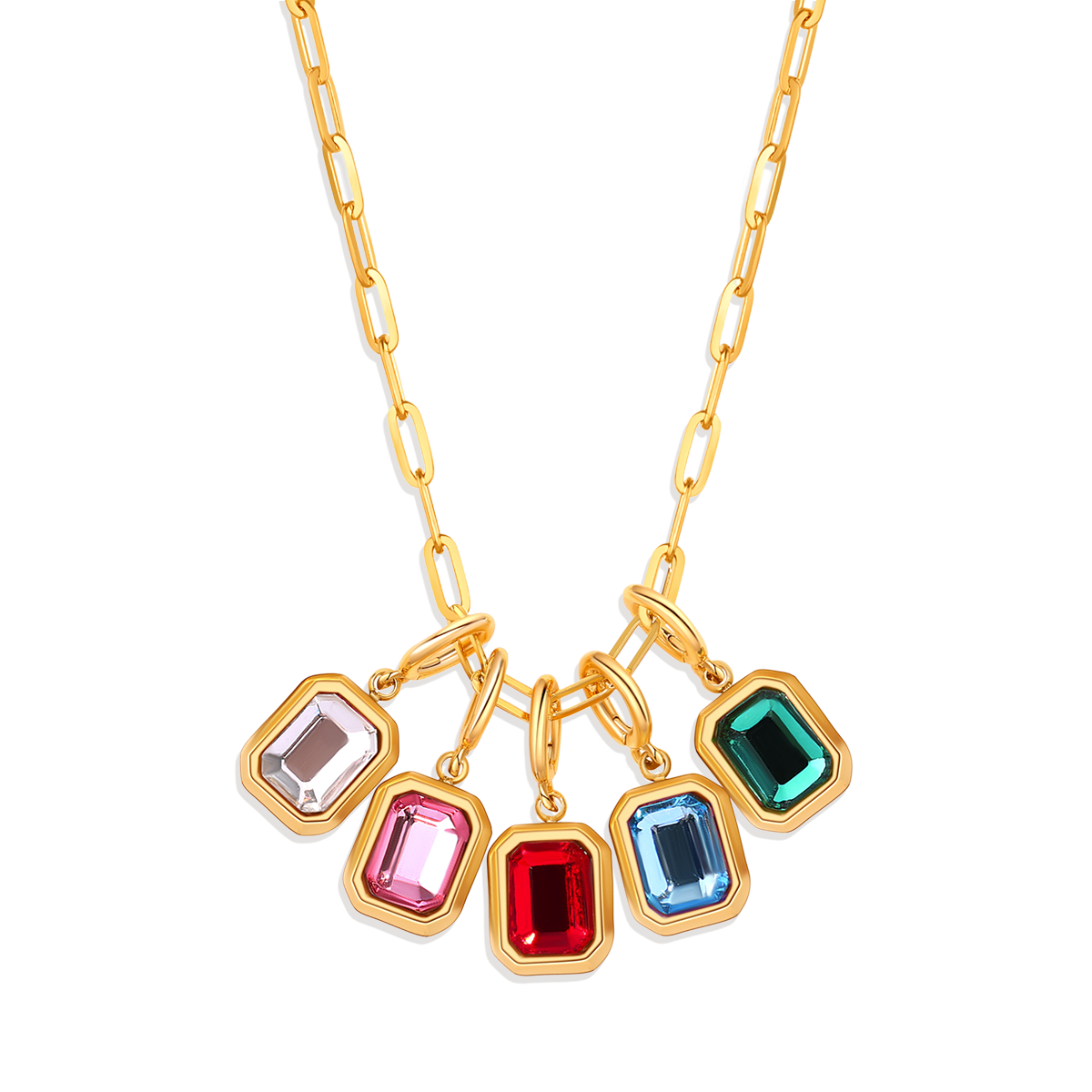 Baguette Birthstone Charm Necklace