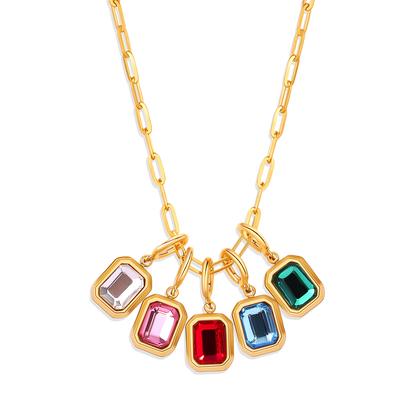 Baguette Birthstone Charm Necklace