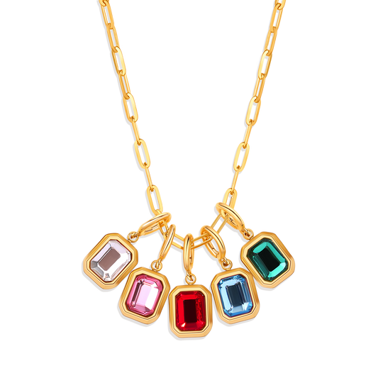 Baguette Birthstone Charm Necklace