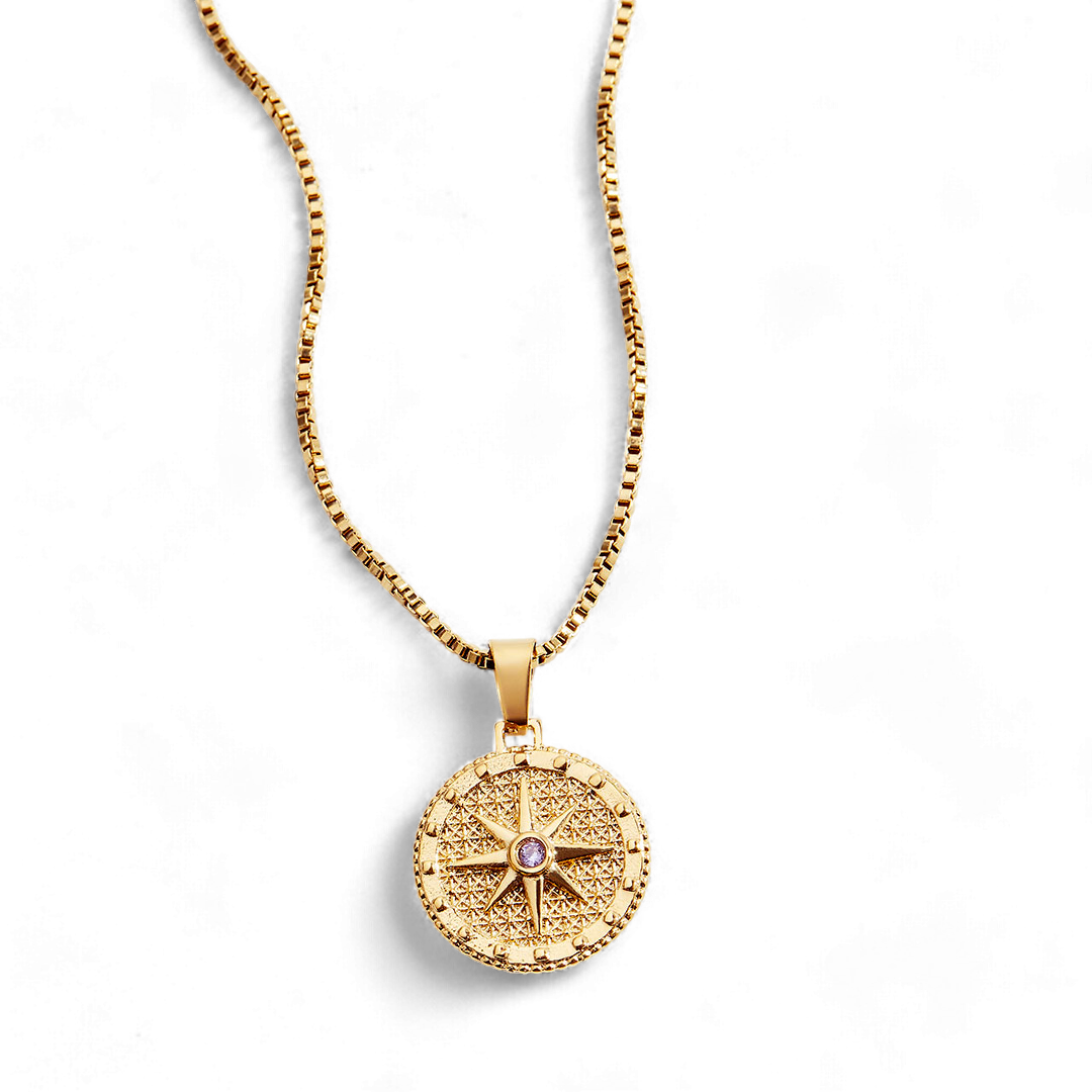 Birthstone Compass Pendant Necklace