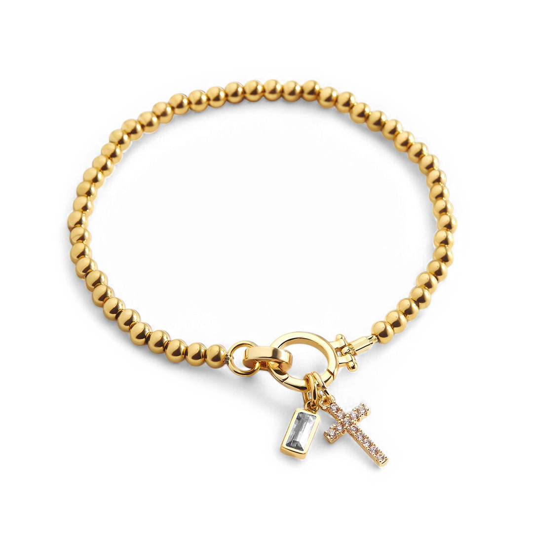 Birthstone Cross Charm Bracelet