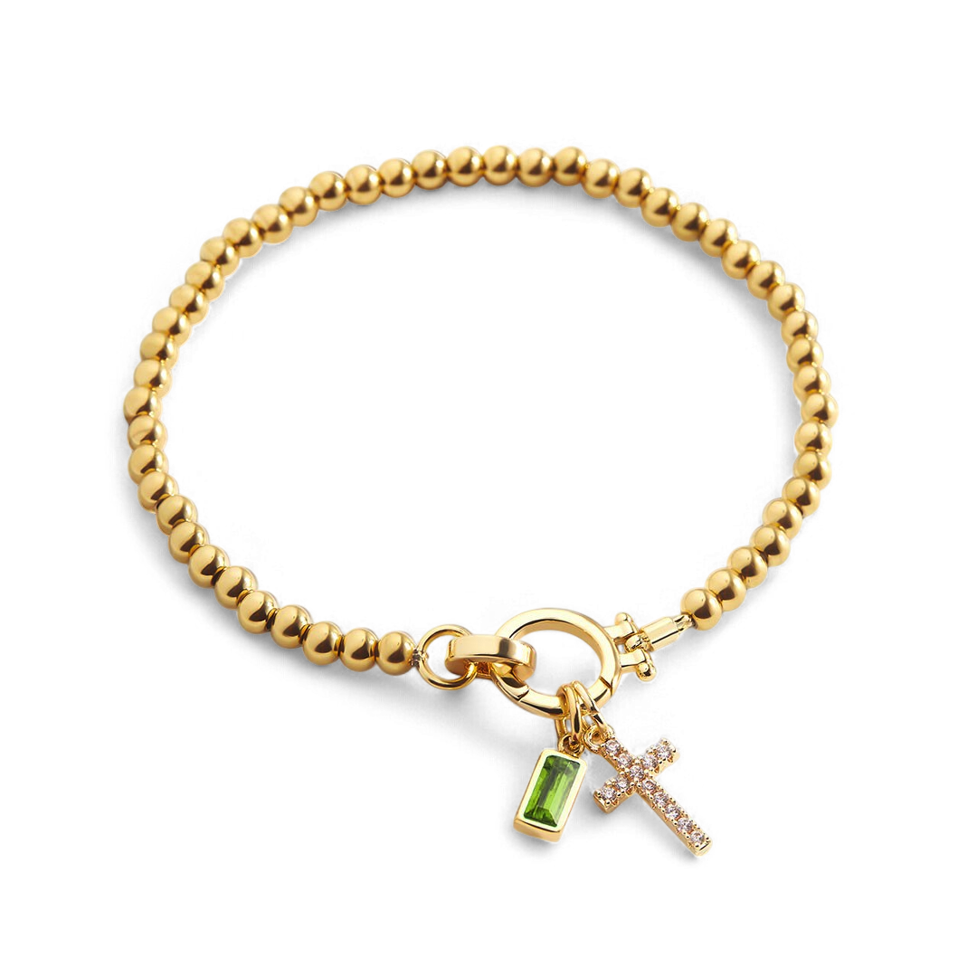 Birthstone Cross Charm Bracelet